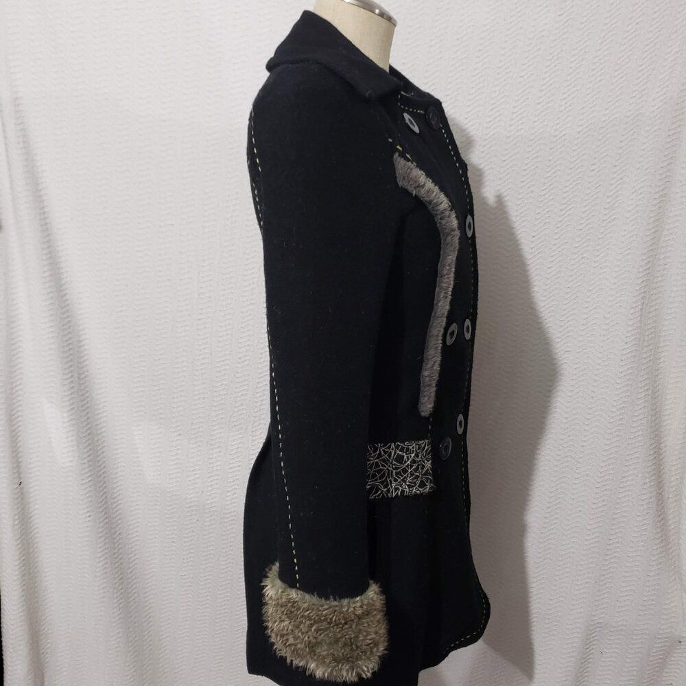 BKE Black Double Breasted Pea Coat Faux Fur S - Picture 5 of 12
